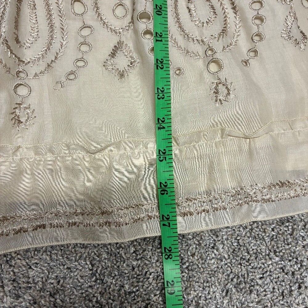 Talbots Cotton Lace Embroidered Skirt Size 14 Beige Boho Lined A-Line Ribbon Tie - Picture 14 of 15